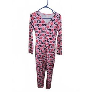 Women's Pink Long Sleeve One-Piece Pajamas with XO and Lip Print